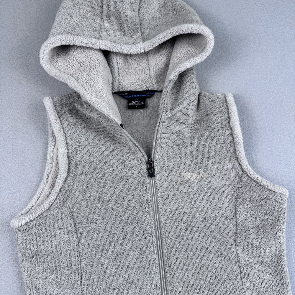 Kuhl Womens Alfpaca Fleece Vest S Beige Hood Logo Full-Zip Pocket Hiking Gorp